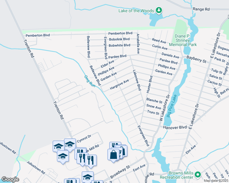 map of restaurants, bars, coffee shops, grocery stores, and more near 226 Juniper Avenue in Browns Mills