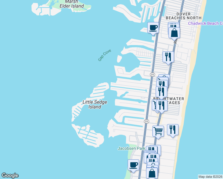 map of restaurants, bars, coffee shops, grocery stores, and more near 261 Joseph Street in Lavallette