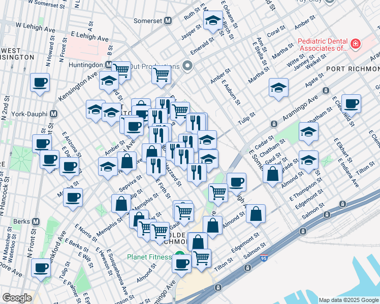 map of restaurants, bars, coffee shops, grocery stores, and more near 2641 Janney Street in Philadelphia