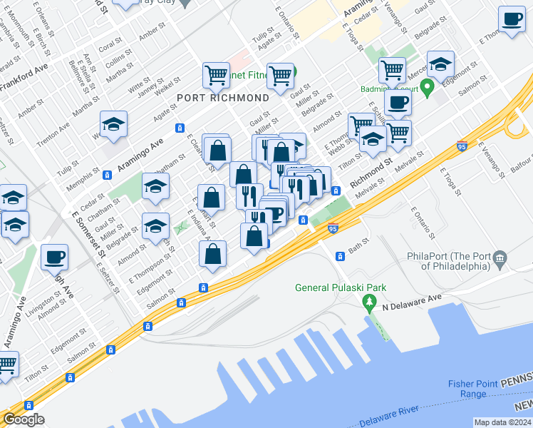 map of restaurants, bars, coffee shops, grocery stores, and more near 3138 Tilton Street in Philadelphia