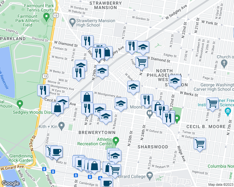 map of restaurants, bars, coffee shops, grocery stores, and more near 1810 North Taney Street in Philadelphia