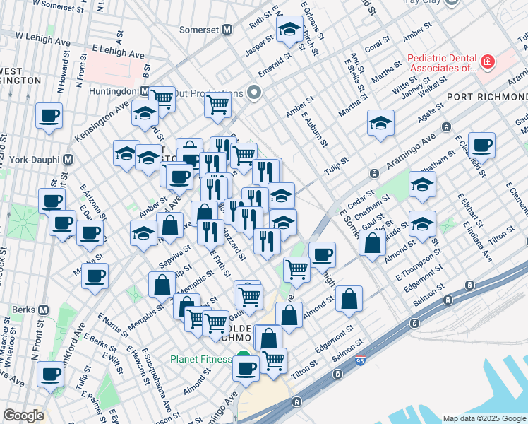 map of restaurants, bars, coffee shops, grocery stores, and more near 2637 Agate Street in Philadelphia