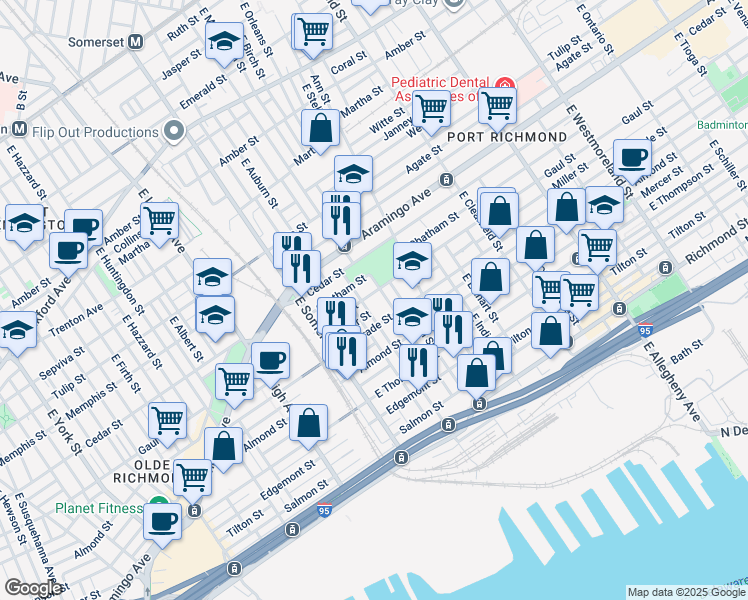 map of restaurants, bars, coffee shops, grocery stores, and more near 2901 Gaul Street in Philadelphia