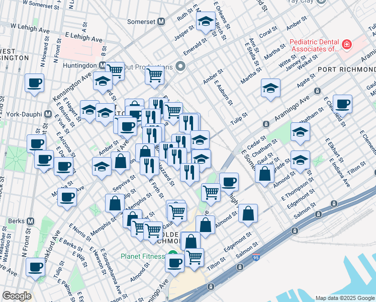 map of restaurants, bars, coffee shops, grocery stores, and more near 2658 Tulip Street in Philadelphia