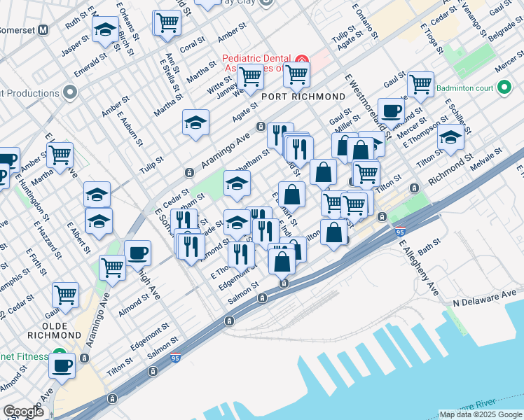 map of restaurants, bars, coffee shops, grocery stores, and more near 2600 Ann Street in Philadelphia