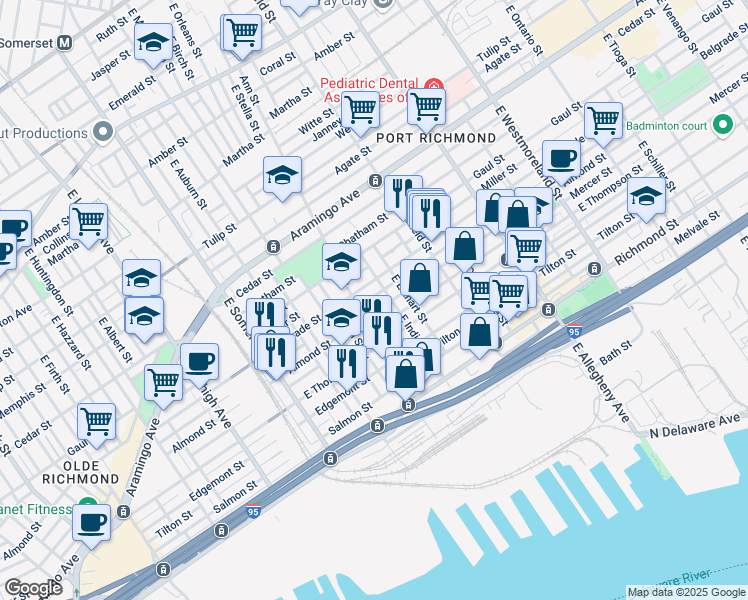 map of restaurants, bars, coffee shops, grocery stores, and more near 2600 Ann Street in Philadelphia