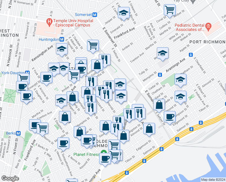 map of restaurants, bars, coffee shops, grocery stores, and more near 2637 Agate Street in Philadelphia