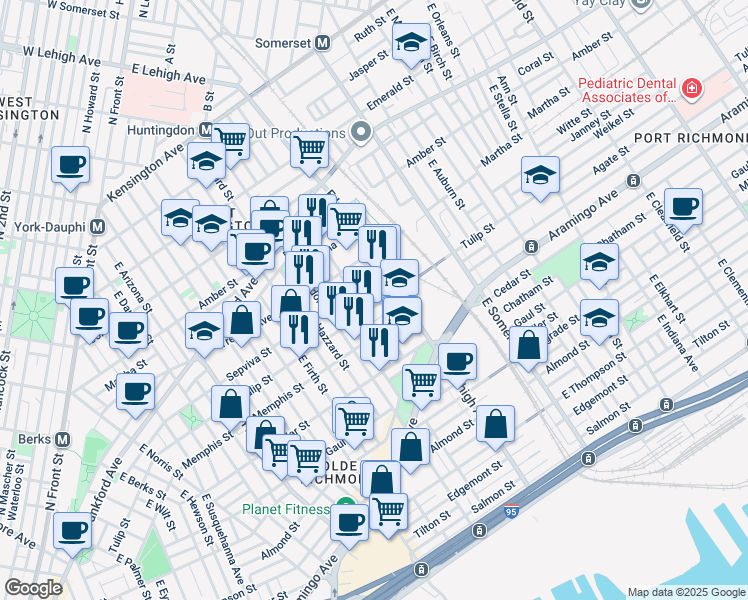 map of restaurants, bars, coffee shops, grocery stores, and more near 2637 Agate Street in Philadelphia