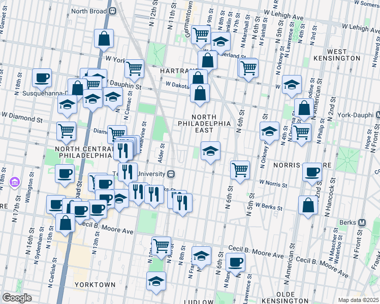 map of restaurants, bars, coffee shops, grocery stores, and more near in Philadelphia