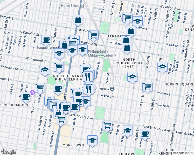 map of restaurants, bars, coffee shops, grocery stores, and more near in Philadelphia