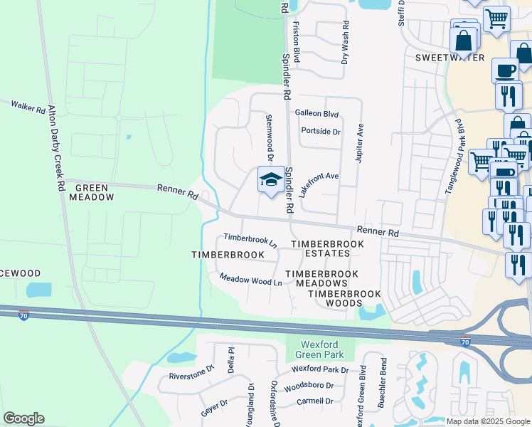 map of restaurants, bars, coffee shops, grocery stores, and more near 6053 Renner Road in Columbus
