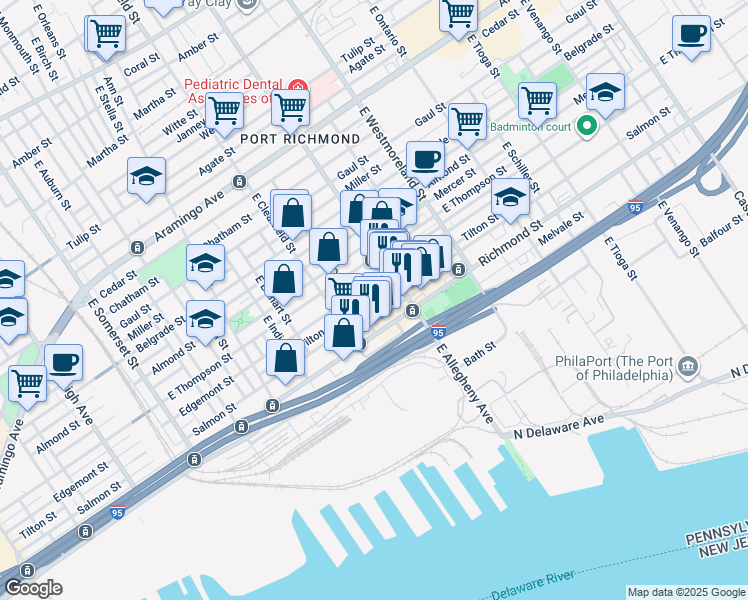 map of restaurants, bars, coffee shops, grocery stores, and more near 3159 Tilton Street in Philadelphia