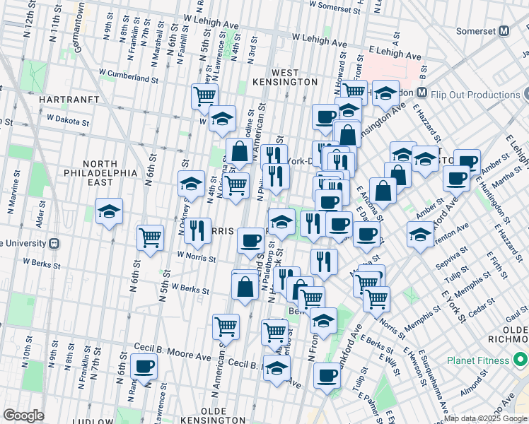 map of restaurants, bars, coffee shops, grocery stores, and more near 2146 North 2nd Street in Philadelphia