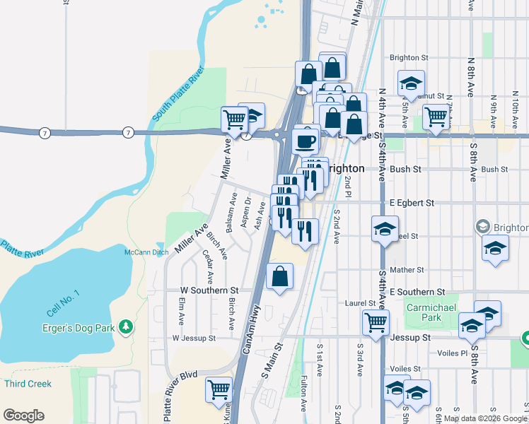 map of restaurants, bars, coffee shops, grocery stores, and more near 275 Ash Avenue in Brighton
