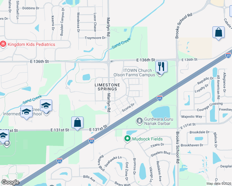 map of restaurants, bars, coffee shops, grocery stores, and more near 13320 White Granite Drive in Fishers