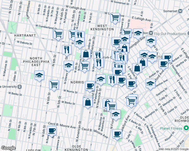 map of restaurants, bars, coffee shops, grocery stores, and more near 2146 North 2nd Street in Philadelphia