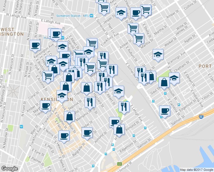 map of restaurants, bars, coffee shops, grocery stores, and more near 2640 Janney Street in Philadelphia