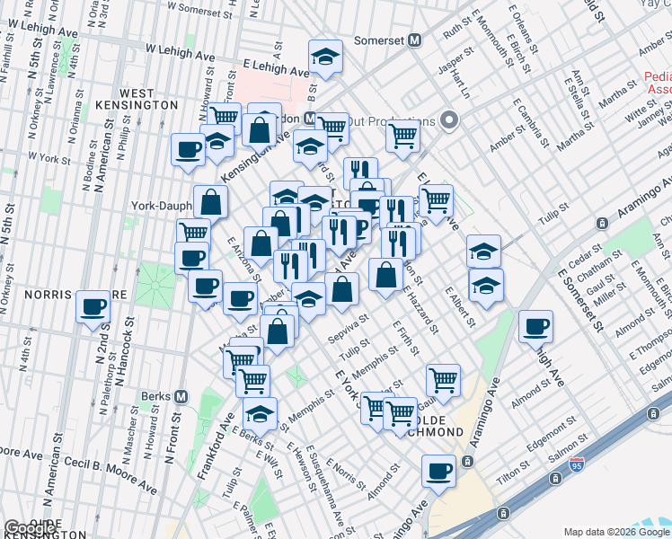 map of restaurants, bars, coffee shops, grocery stores, and more near in Philadelphia