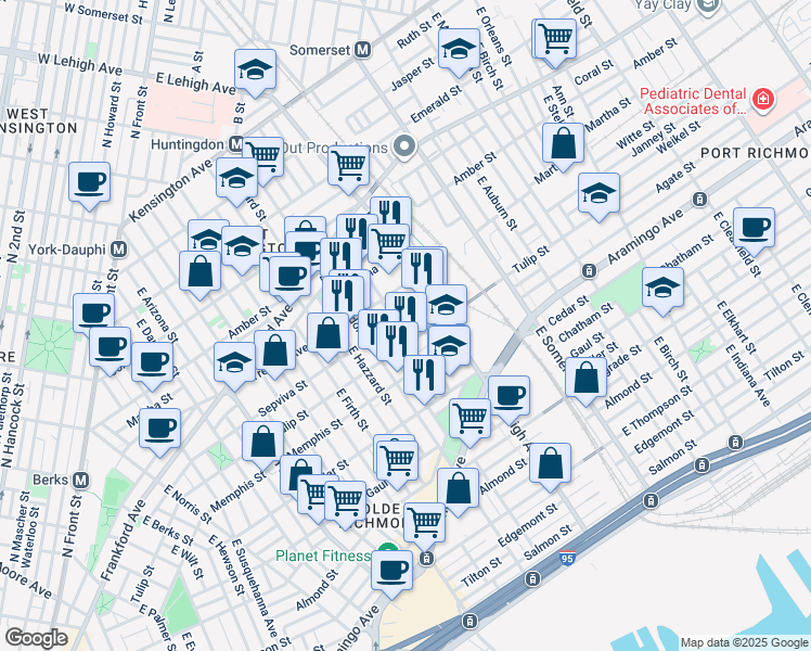 map of restaurants, bars, coffee shops, grocery stores, and more near 2640 Janney Street in Philadelphia