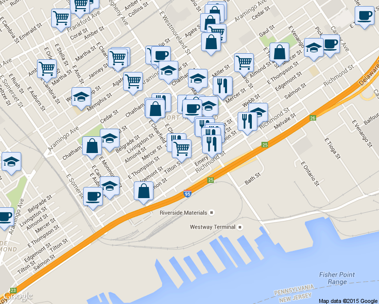 map of restaurants, bars, coffee shops, grocery stores, and more near in Philadelphia