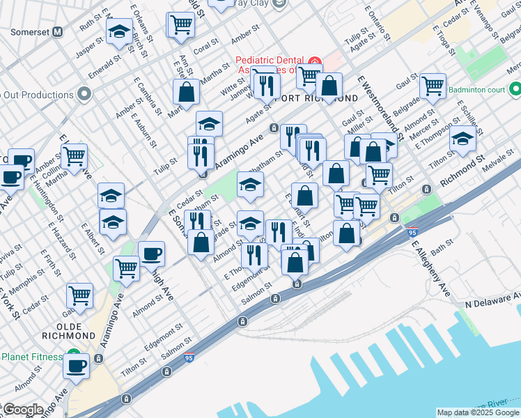 map of restaurants, bars, coffee shops, grocery stores, and more near 2967 Miller Street in Philadelphia