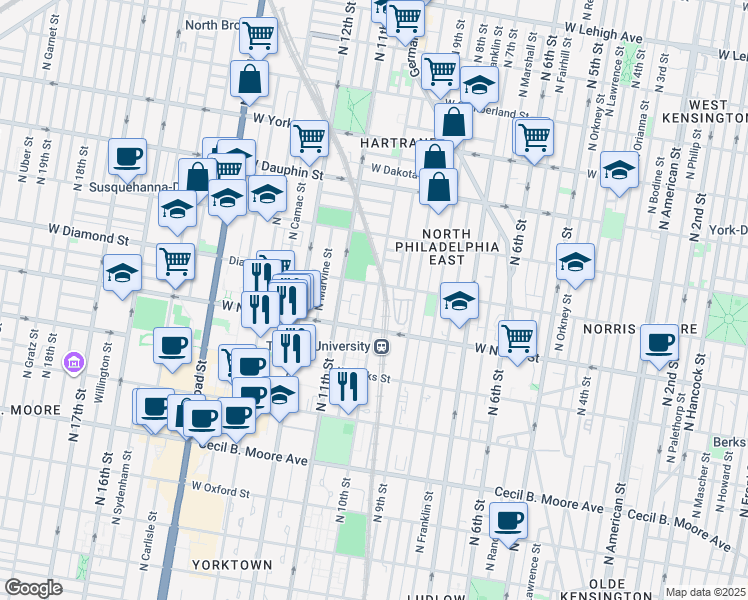 map of restaurants, bars, coffee shops, grocery stores, and more near in Philadelphia