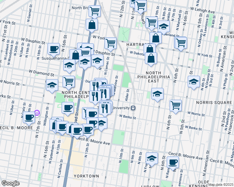 map of restaurants, bars, coffee shops, grocery stores, and more near in Philadelphia