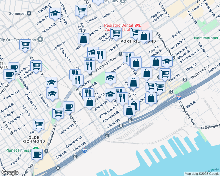 map of restaurants, bars, coffee shops, grocery stores, and more near 2942 Belgrade Street in Philadelphia
