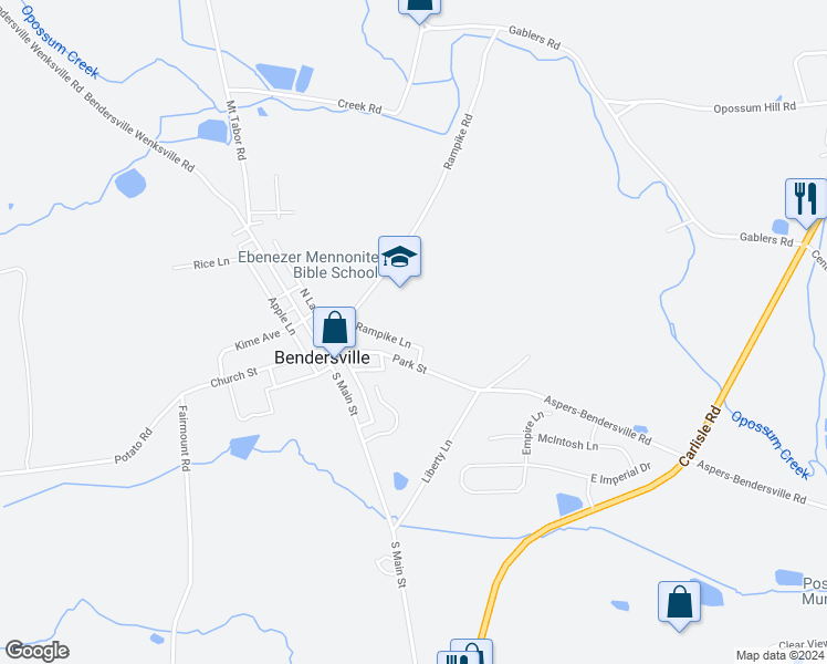 map of restaurants, bars, coffee shops, grocery stores, and more near in Bendersville