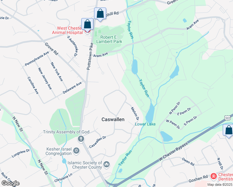 map of restaurants, bars, coffee shops, grocery stores, and more near 439 Caswallen Drive in West Chester