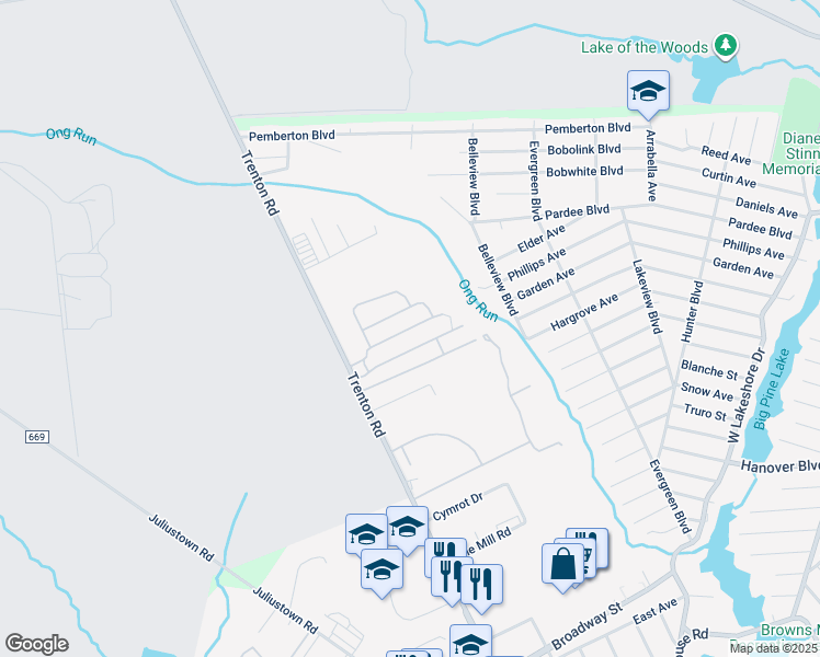 map of restaurants, bars, coffee shops, grocery stores, and more near 11 Erik Court in Browns Mills