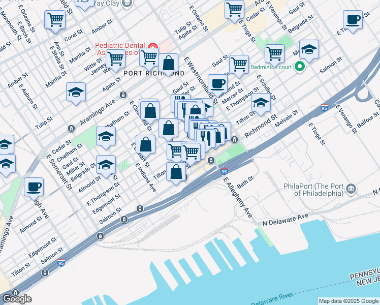 map of restaurants, bars, coffee shops, grocery stores, and more near 3158 Tilton Street in Philadelphia
