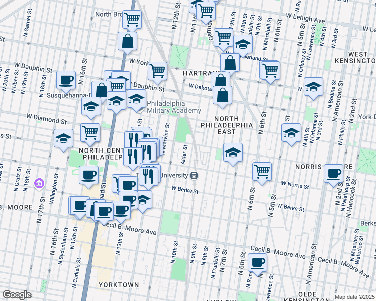 map of restaurants, bars, coffee shops, grocery stores, and more near in Philadelphia