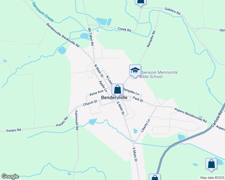 map of restaurants, bars, coffee shops, grocery stores, and more near 121 North Main Street in Bendersville