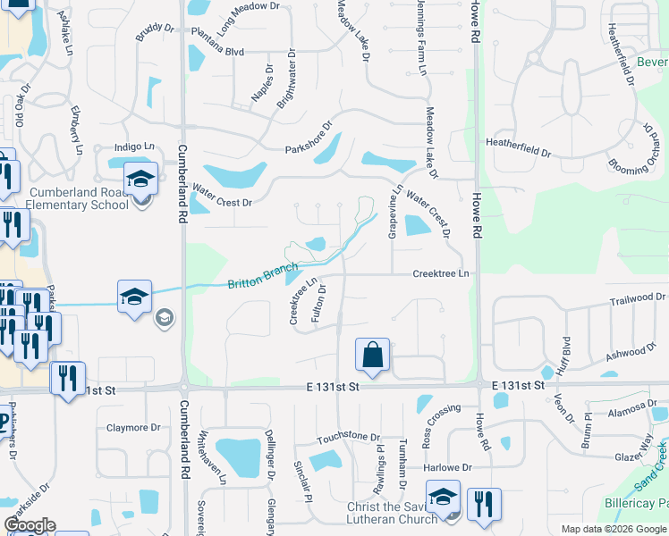 map of restaurants, bars, coffee shops, grocery stores, and more near 13560 Sweet Briar Parkway in Fishers