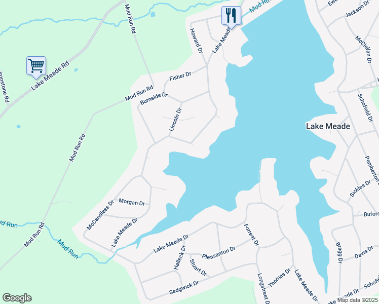 map of restaurants, bars, coffee shops, grocery stores, and more near 202 Lake Meade Drive in East Berlin