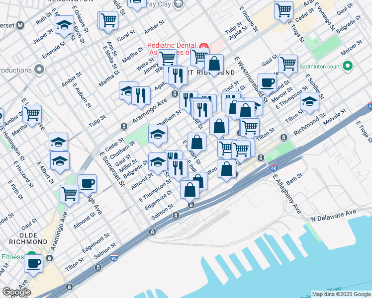 map of restaurants, bars, coffee shops, grocery stores, and more near 3006 Almond Street in Philadelphia