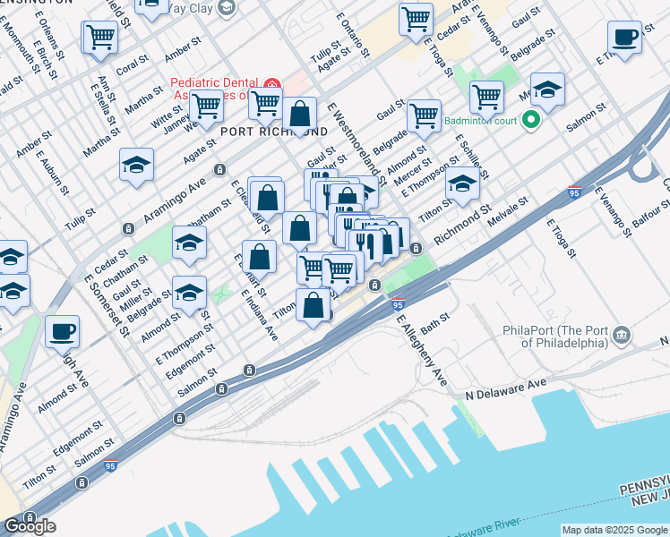 map of restaurants, bars, coffee shops, grocery stores, and more near 3155 Edgemont Street in Philadelphia