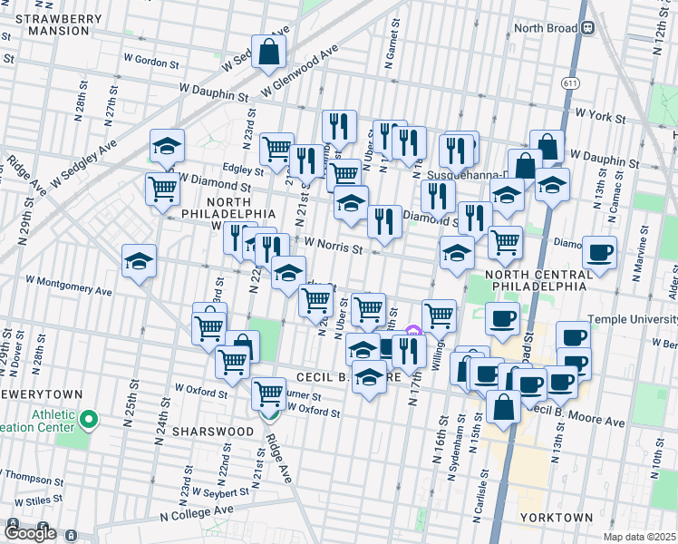 map of restaurants, bars, coffee shops, grocery stores, and more near in Philadelphia