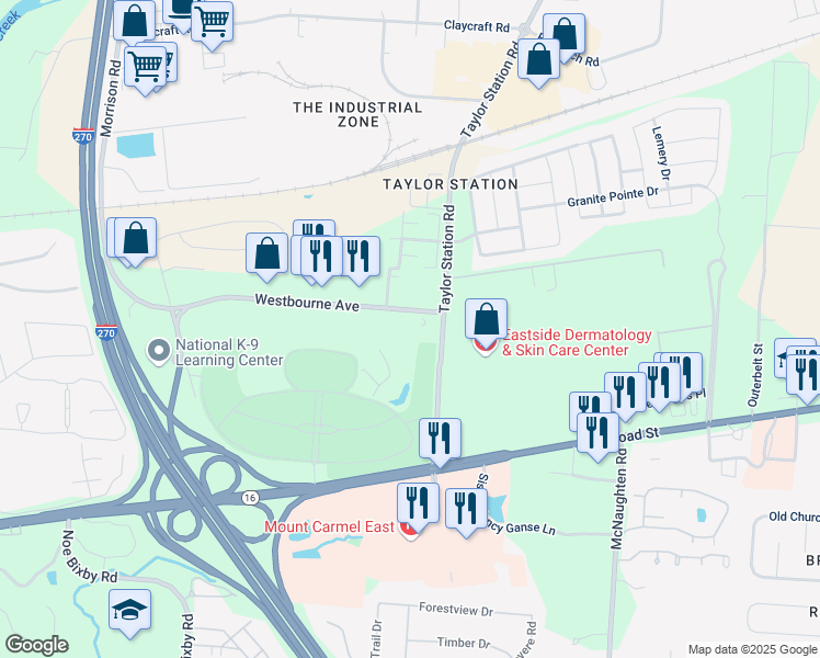 map of restaurants, bars, coffee shops, grocery stores, and more near 5825 Westbourne Avenue in Columbus