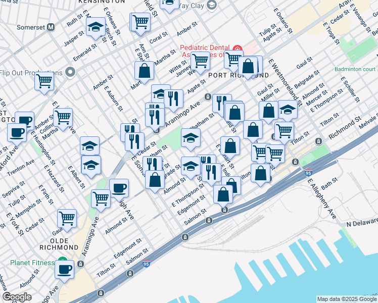 map of restaurants, bars, coffee shops, grocery stores, and more near 2900 Belgrade Street in Philadelphia
