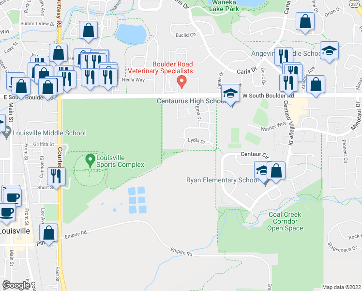 map of restaurants, bars, coffee shops, grocery stores, and more near 1503 Sidon Circle in Lafayette
