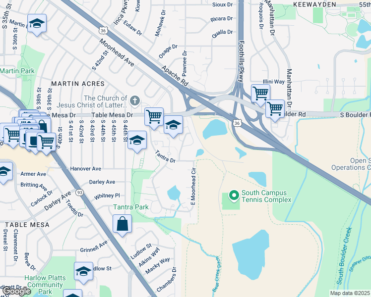 map of restaurants, bars, coffee shops, grocery stores, and more near 683 Walden Circle in Boulder