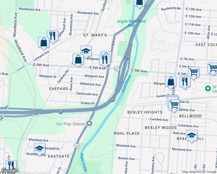 map of restaurants, bars, coffee shops, grocery stores, and more near 732-746 North Nelson Road in Columbus