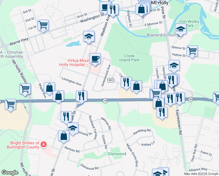 map of restaurants, bars, coffee shops, grocery stores, and more near 251 Spout Spring Avenue in Lumberton
