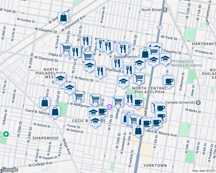 map of restaurants, bars, coffee shops, grocery stores, and more near in Philadelphia