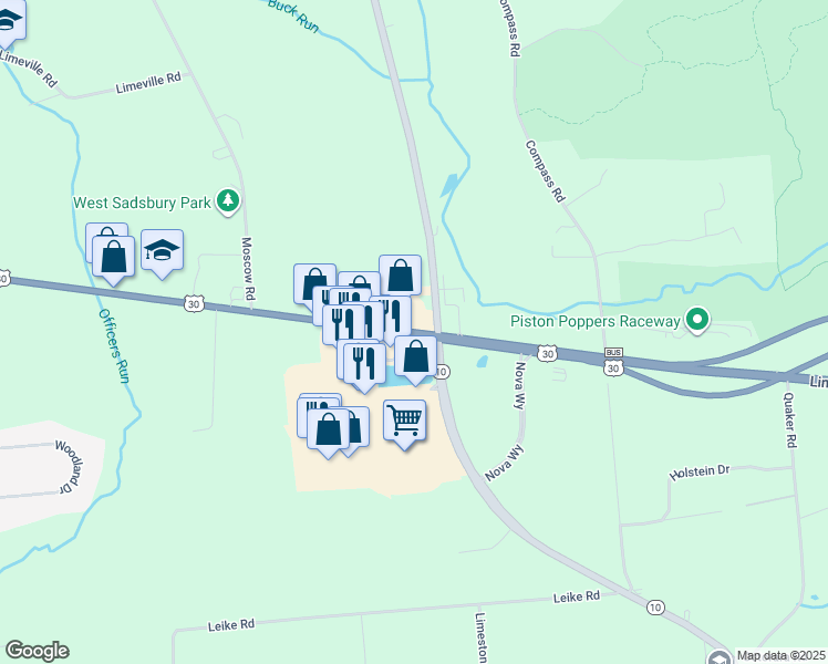 map of restaurants, bars, coffee shops, grocery stores, and more near 3737 Lincoln Highway in Parkesburg