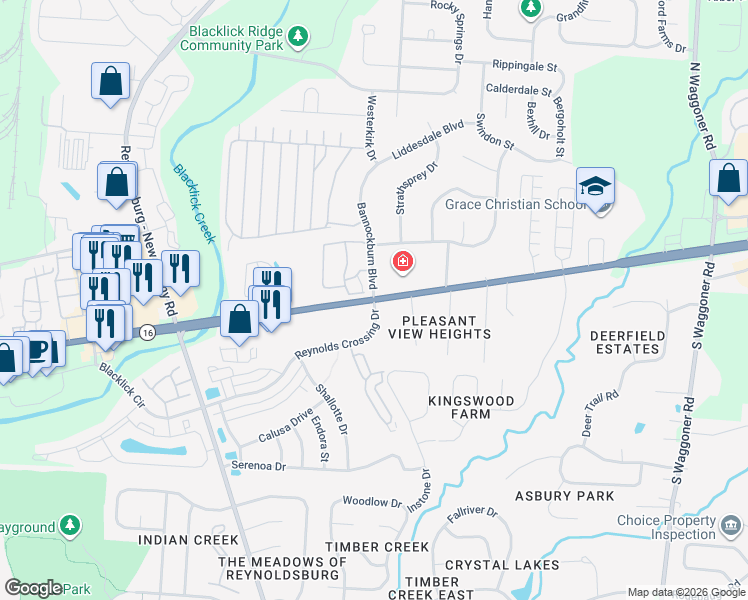 map of restaurants, bars, coffee shops, grocery stores, and more near East Broad Street & Bannockburn Boulevard in Blacklick