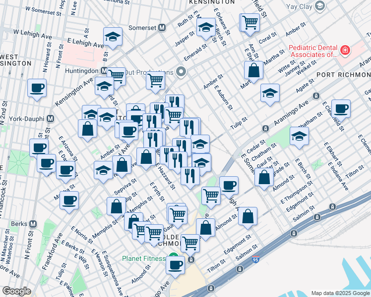 map of restaurants, bars, coffee shops, grocery stores, and more near 2663 Sepviva Street in Philadelphia