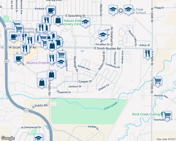 map of restaurants, bars, coffee shops, grocery stores, and more near 612 Avalon Avenue in Lafayette